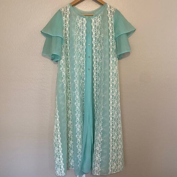 VTG Louis Jean Womens Sz Medium Nightgown Lingerie Robe Lace Blue Prairie Nighty - Picture 1 of 7